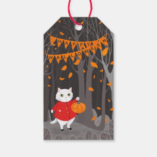 Halloween Sött Katt & Jack-o'-lantern Pumpa Presentetikett