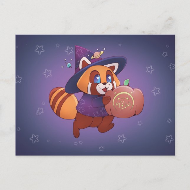 Halloween Space Panda Vykort (Framsida)