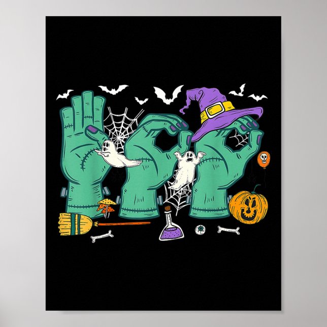 Halloween Specacher Boo in Asl Boo Händer Sign L Poster (Framsidan)