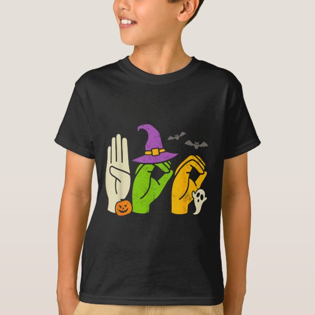 Halloween Sped Teacher Boo In Asl Boo Hands Sign L T Shirt (Framsida)
