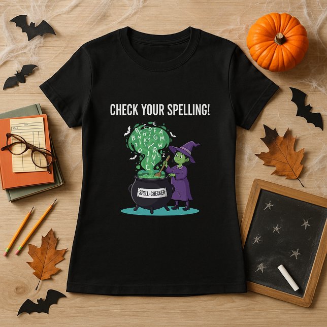 Halloween Spell-Checker Witch Funny Teacher T Shirt (Skapare uppladdad)