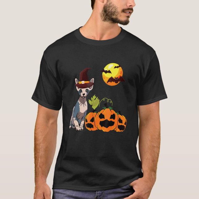 Halloween Sphynx Katt För Hårfri Katt T Shirt (Framsida)
