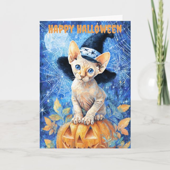 Halloween Sphynx Katt Helgkort (Framsida)
