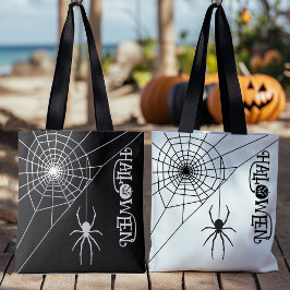 Halloween Spider Black and White Bag Tygkasse