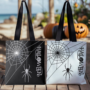 Halloween Spider Black and White Bag Tygkasse