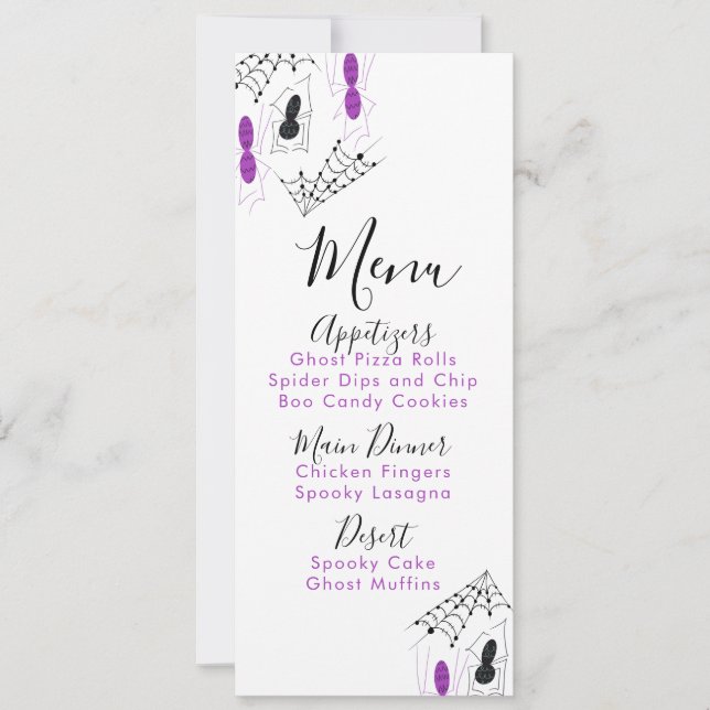 Halloween Spider Doodles Födelsedagsfest Menu Julkort (Framsida)