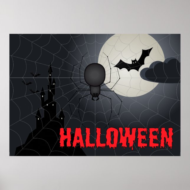 Halloween Spider i Spindelnät Nattscen Poster (Framsidan)