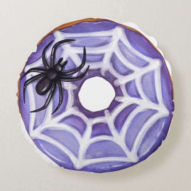 Halloween Spider Lila Donut Rund Kudde (Framsidan)