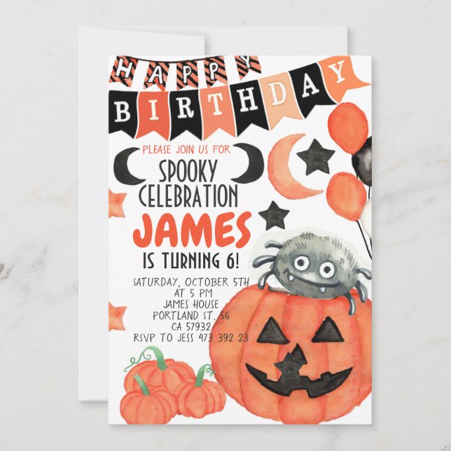 Halloween Spider Pumpkin Birthday-inbjudan  Inbjudningar (Framsida)