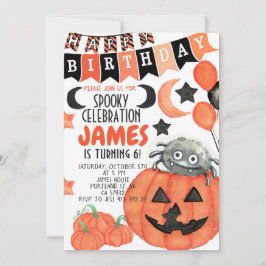Halloween Spider Pumpkin Birthday-inbjudan  Inbjudningar