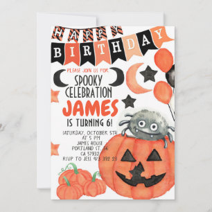 Halloween Spider Pumpkin Birthday-inbjudan  Inbjudningar