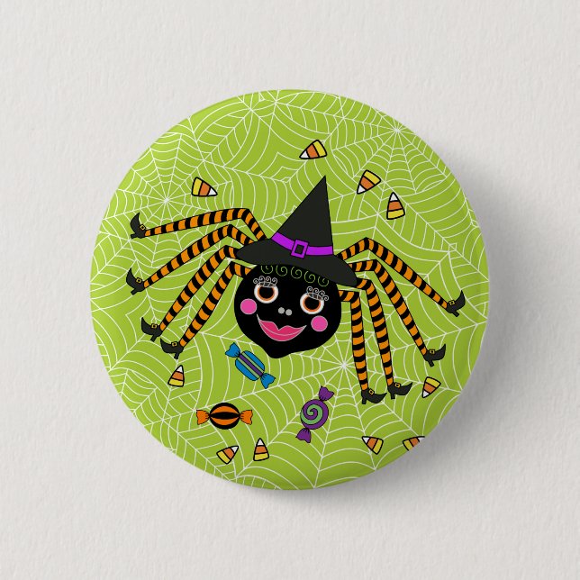 Halloween Spider Witch med Candy Round Knapp (Framsida)