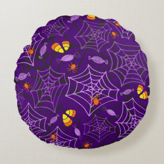 Halloween Spiders & Candy Lila Pillow Rund Kudde