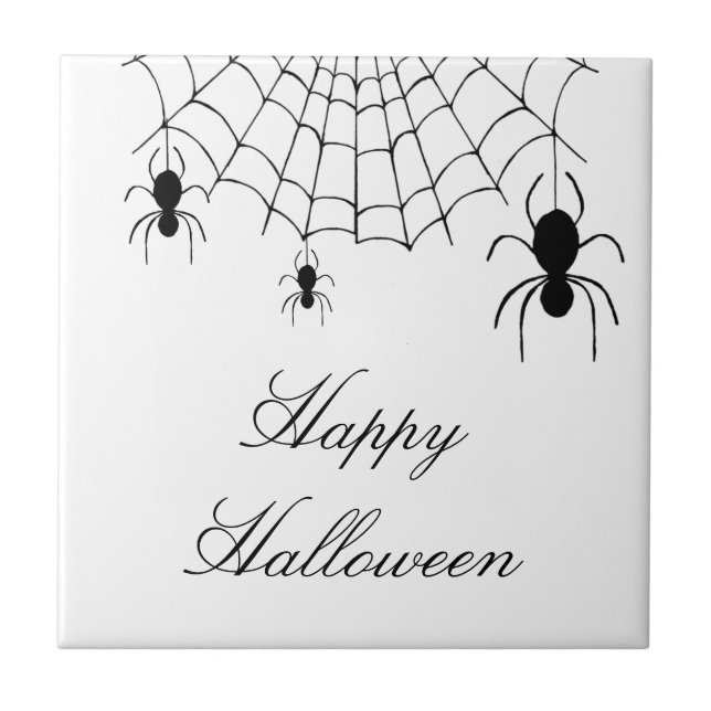 Halloween Spiders Cute Black White Kakelplatta (Framsidan)