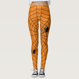 Halloween Spiders på Cobweb Orange Black Leggings