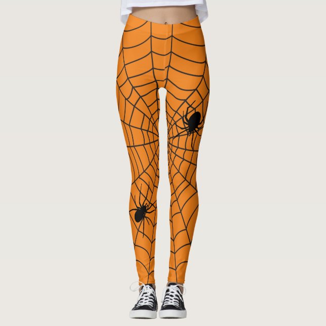 Halloween Spiders på Cobweb Orange Black Leggings (Framsida)