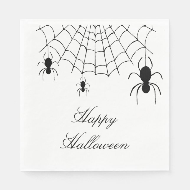 Halloween Spiders Spooky Black White Pappersservett (Framsidan)