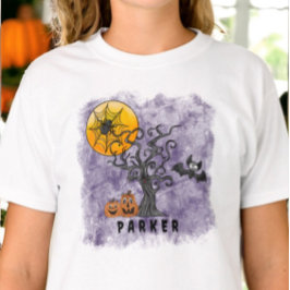 Halloween Spindel Fladdermus Kuslig Träd Namn Lila T Shirt