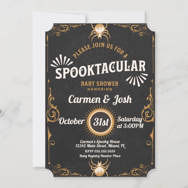 Halloween Spindeldekor Baby Shower Inbjudningar (Framsida)