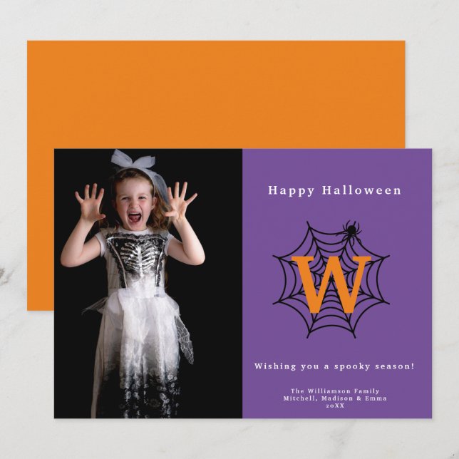 Halloween Spindelnät Bus eller Buss Monogram Foto Julkort (Fram/baksida)