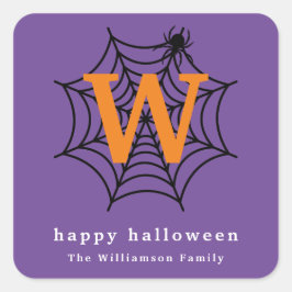 Halloween Spindelnät Bus eller godis Monogram Fyrkantigt Klistermärke