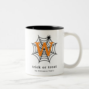 Halloween Spindelnät Bus eller godis Monogram Två-Tonad Mugg