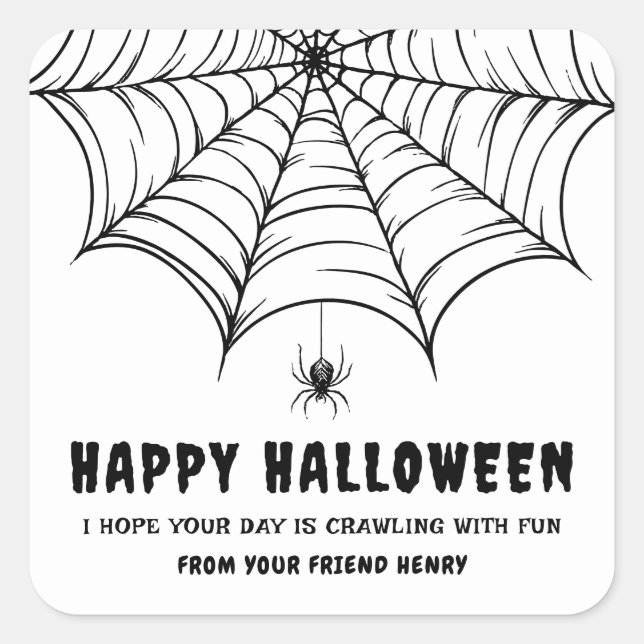 Halloween Spindelnät  Fyrkantigt Klistermärke (Framsida)