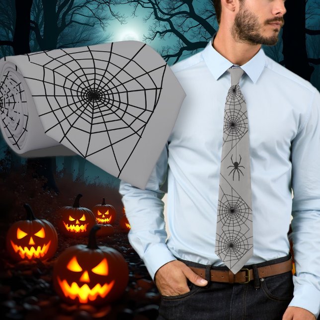 Halloween Spindelnät Grå Herrhalsduk Slips (Skapare uppladdad)