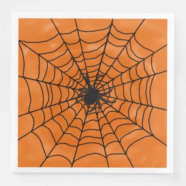 Halloween-Spindelnät med Spider på Orange Pappersservett (Framsida)