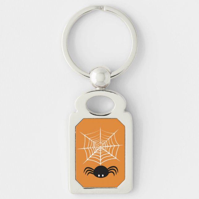 Halloween-Spindelnät Rektangulärt Silverfärgad Nyckelring (Framsidan)