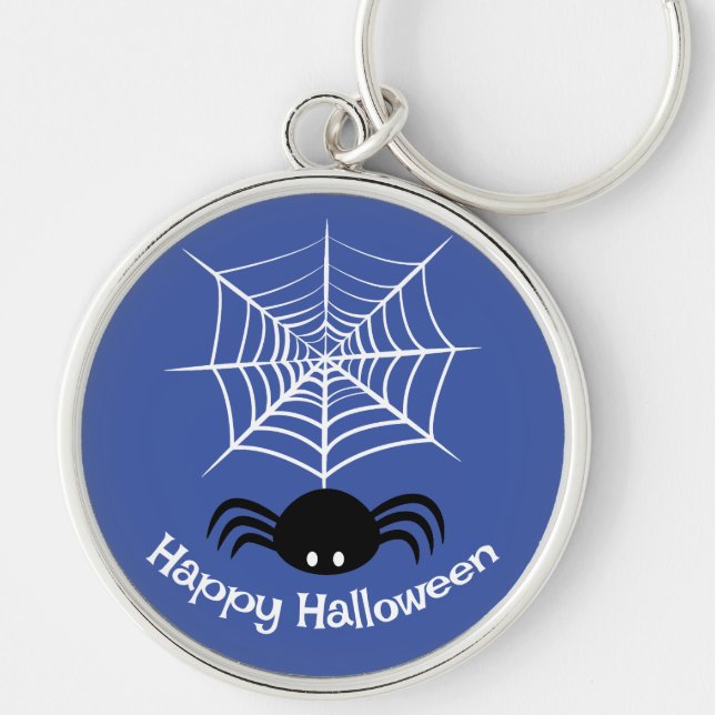 Halloween spindelnät  rund silverfärgad nyckelring (Framsidan)