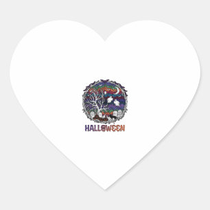 Halloween Spindelnät Träd Spöken Pumpa Gravsten Hjärtformat Klistermärke