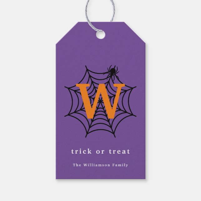 Halloween Spindelnät Trick or Treat Monogram Presentetikett (Framsidan)