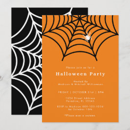 Halloween-Spindelnätet Spooky Modern Orange Party Inbjudningar