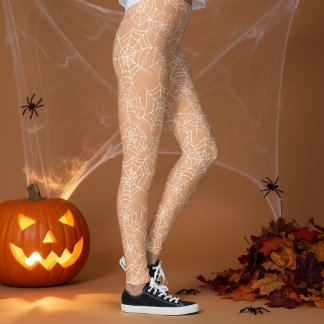 Halloween Spindelnätsmönster Orange Vitt ID1328 Leggings