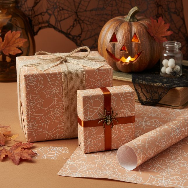 Halloween Spindelnätsmönster Orange Vitt ID1328 Presentpapper (Skapare uppladdad)