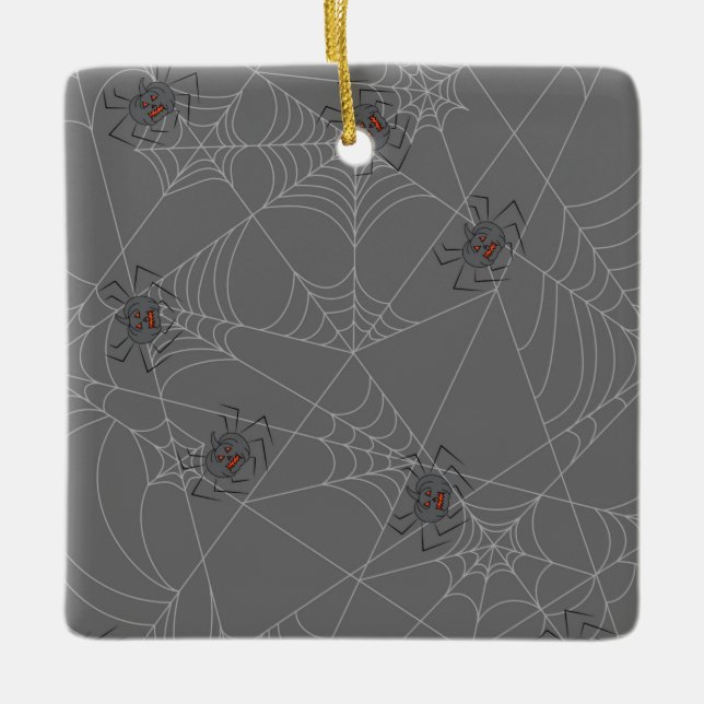 Halloween spinders webben och pumpor julgransprydnad keramik (Framsida)