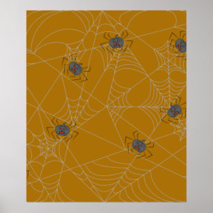 Halloween spinders webben och pumpor poster