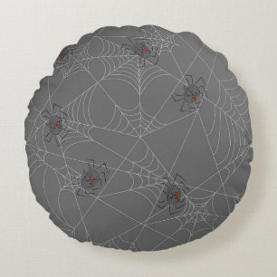 Halloween spinders webben och pumpor rund kudde