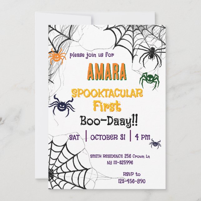 Halloween Spindlar Födelsedag Halloween  Inbjudningar (Framsida)