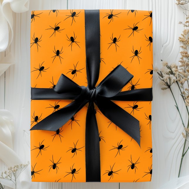 Halloween Spindlar Svart Orange Skräckinjagande Mö Presentpapper (Skapare uppladdad)