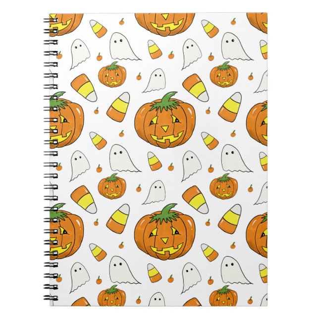 Halloween Spiral Notebook – Ghosts & Candy Corn Anteckningsbok (Framsidan)
