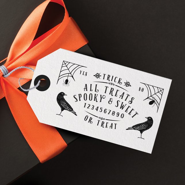Halloween Spirit Board | BUS ELLER GODIS TACK Presentetikett (Halloween Spirit Board | Trick or Treat Thank You Gift Tags)