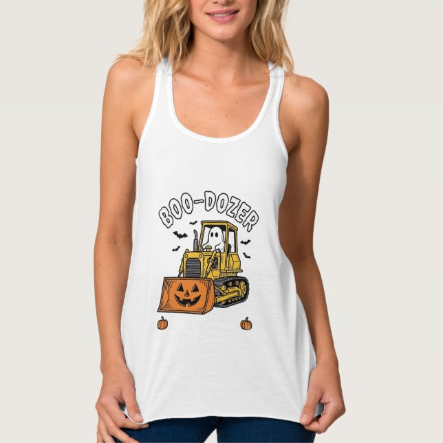 Halloween Spök Boo Dozer Rolig Bulldozer_1 Linne Med Racerback (Framsida)