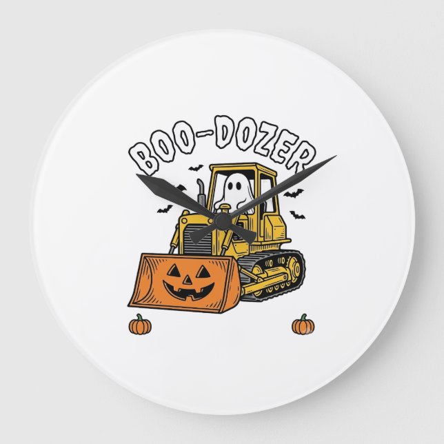 Halloween Spök Boo Dozer Rolig Bulldozer_1 Stor Klocka (Framsida)