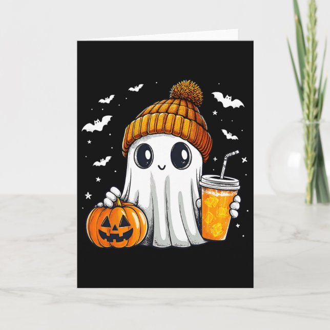 Halloween Spök Halloween Pumpa Kryddat Latte Höst  Kort (Framsida)