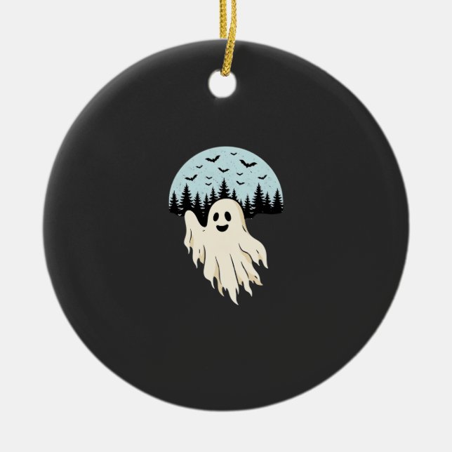 Halloween spök måne skog design_1 julgransprydnad keramik (Framsidan)