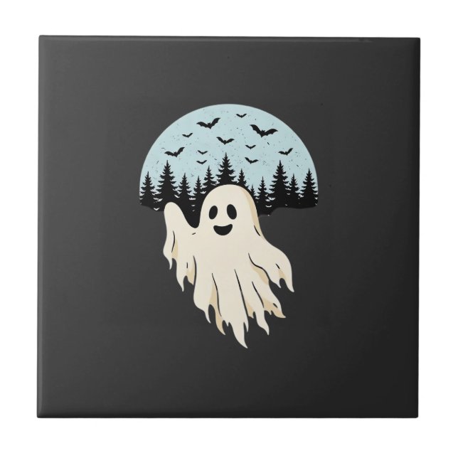 Halloween spök måne skog design_1 kakelplatta (Framsidan)