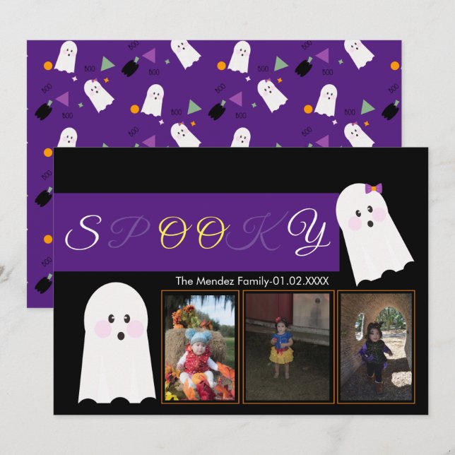 Halloween Spök Mönster Collage Foto Kort (Fram/baksida)