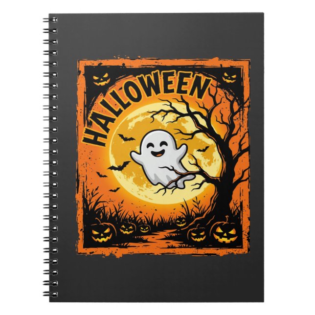 Halloween Spök Pumpa Hemsökt Träd Anteckningsbok (Framsidan)